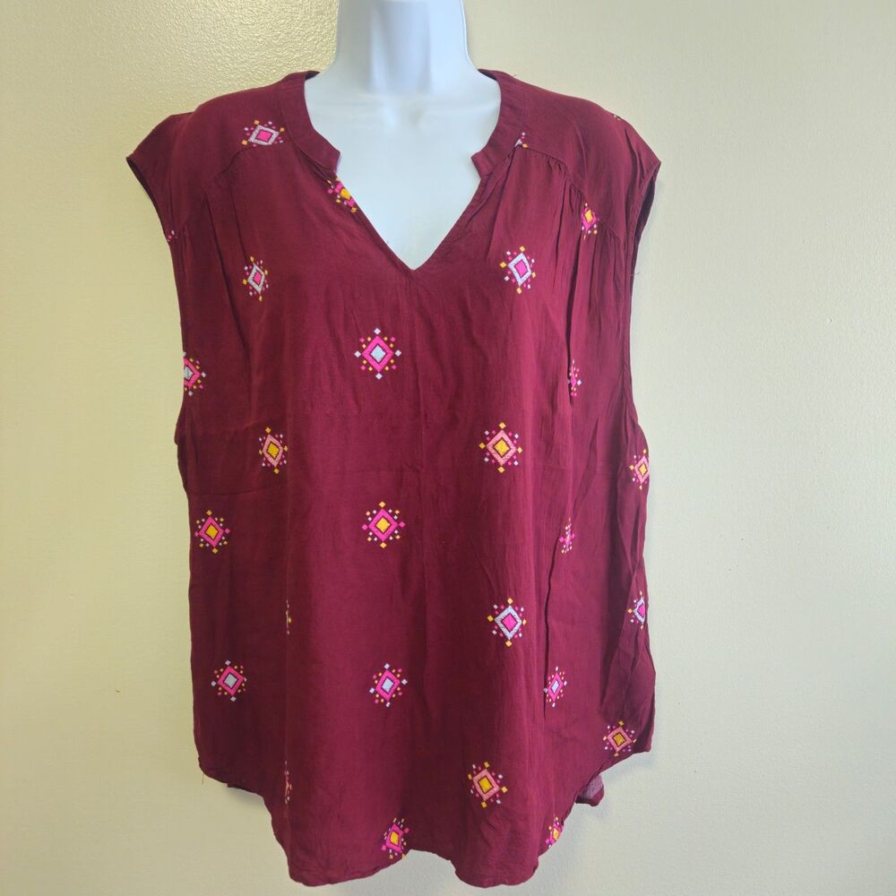 Old Navy Relaxed V-Neck Sleeveless Blouse Boho Geometric Star Women XL
